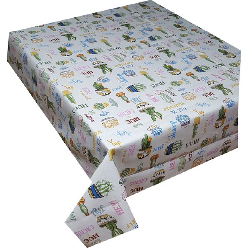 Tante Belle Kaktüs Desenli Dertsiz Leke Tutmaz Duck Kumaş Salon - Mutfak Masa Örtüsü - Renkli - 110 x 110 cm Masa Örtüsü Fiyatı