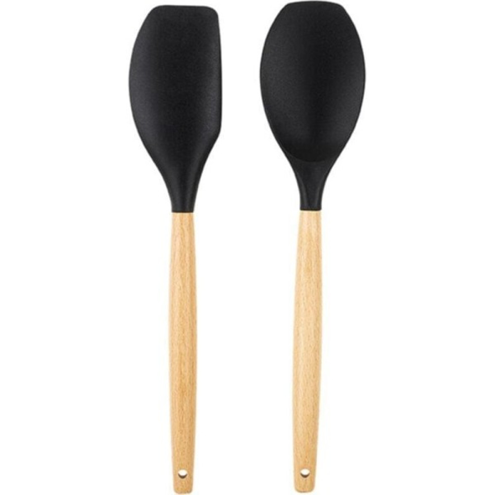 Tantitoni 006-01-BAMBU Saplı Siyah Renkli Silikon Büyük Kaşık ve Spatula Seti Mutfak Gereçleri Fiyatı