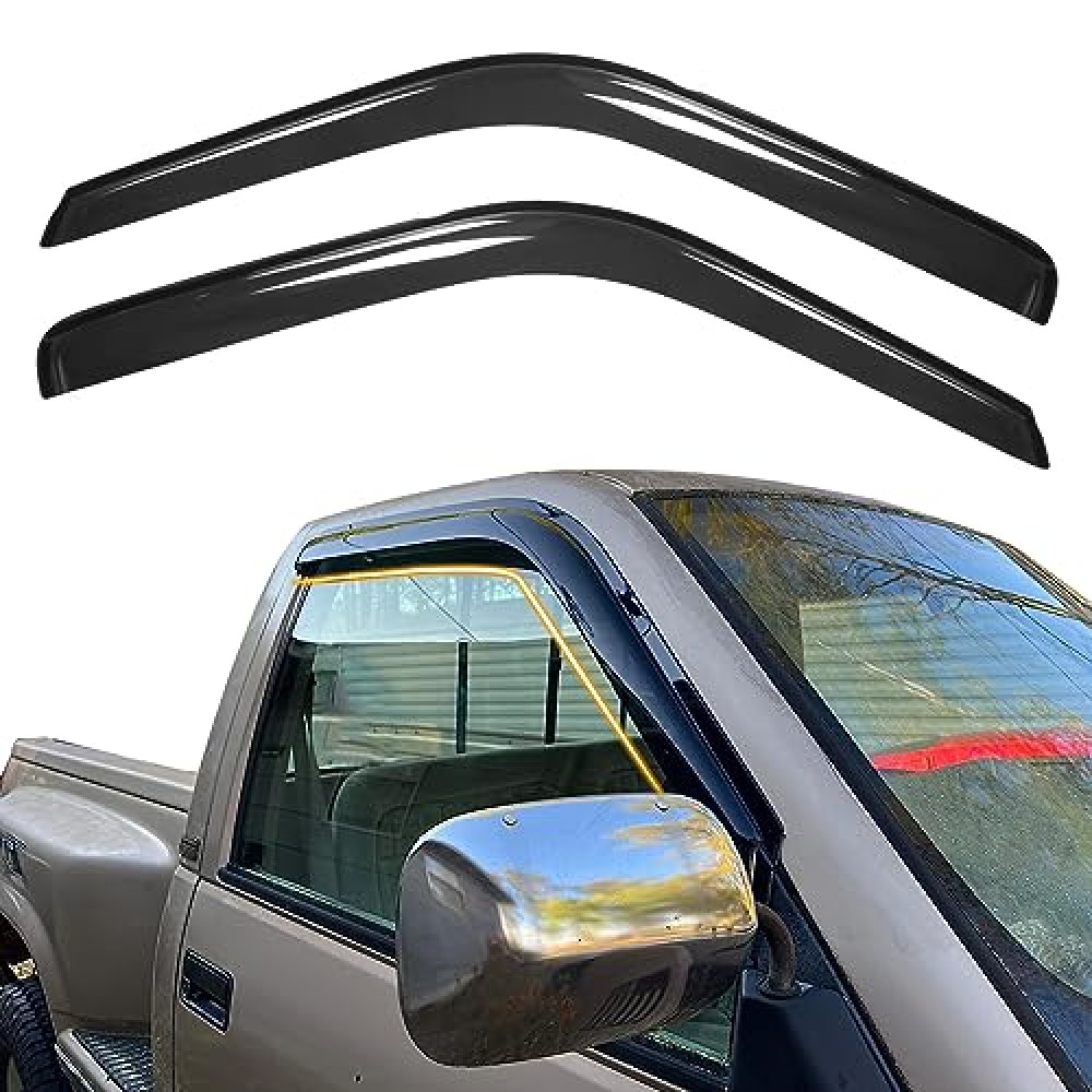 Tape On Window Visor Deflectors Compatible with 1988-1998 Chevy C & K Reg Cab Pickup, Acrylic Slim Style Smoke Tinted Window Rain Guards, Sun Wind Side Vent Visor Set, 2 Pieces