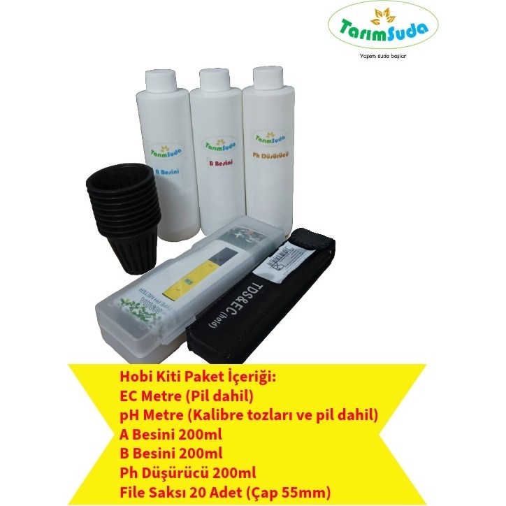 TarımSuda Topraksız Tarım Hidroponik Set Hobi Kiti Ec Metre Ph Metre A B Besini Ph Düşürücü File Saksı Saksı ve Aksesuarları Fiyatı