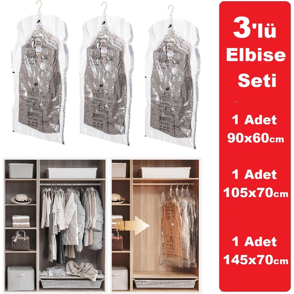 Tarix Vakumlu Hurç,vakum Poşeti,hurç,vakumlu Organizer,elbise Için Vakumlanabilir Hurç,valiz Organizeri - 3lü Elbise Seti Bavul / Valiz Fiyatı