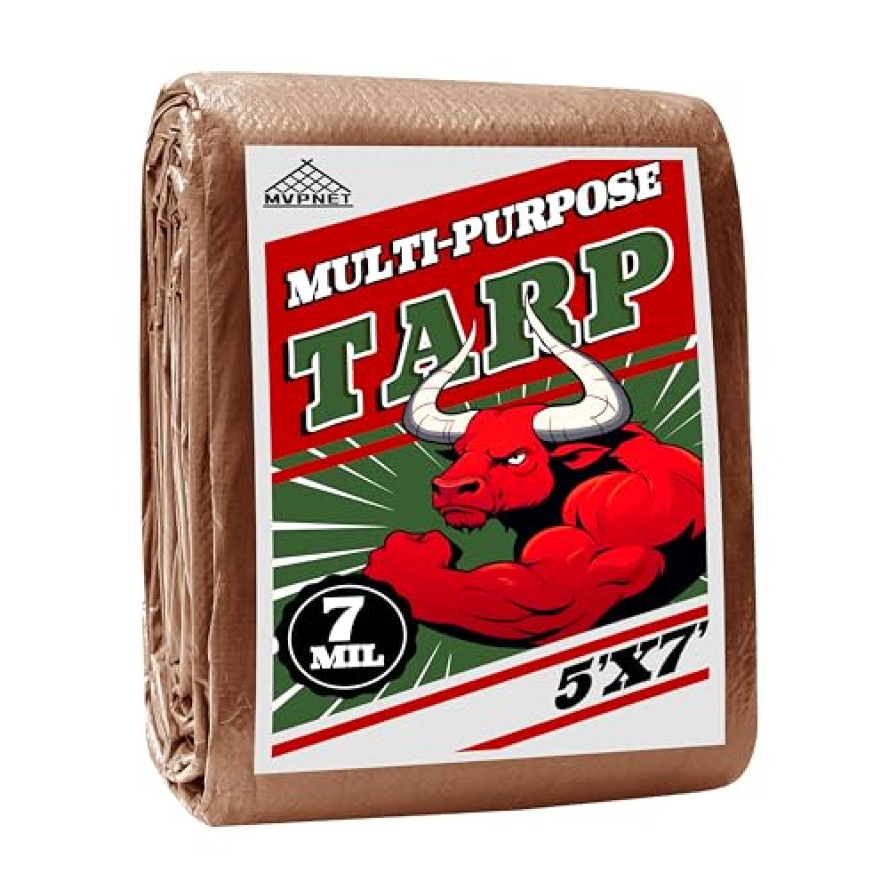 Tarp 5x7 ft 100% Waterproof 7mil Durable Grommets and Reinforced Edges,Uv Resistant,Green/Brown Tarp,Emergency Rain Shelter,Outdoor Cover and Camping Use -by MVPNET Car Cover Fiyatı