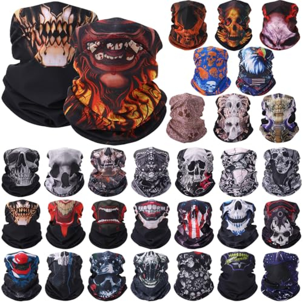 Tarpop 30 Pcs Skull Face Mask for Summer Work Halloween Motorcycle Neck Gaiter Bulk Seamless Headwear Balaclava Face Covers (Elegant Style)