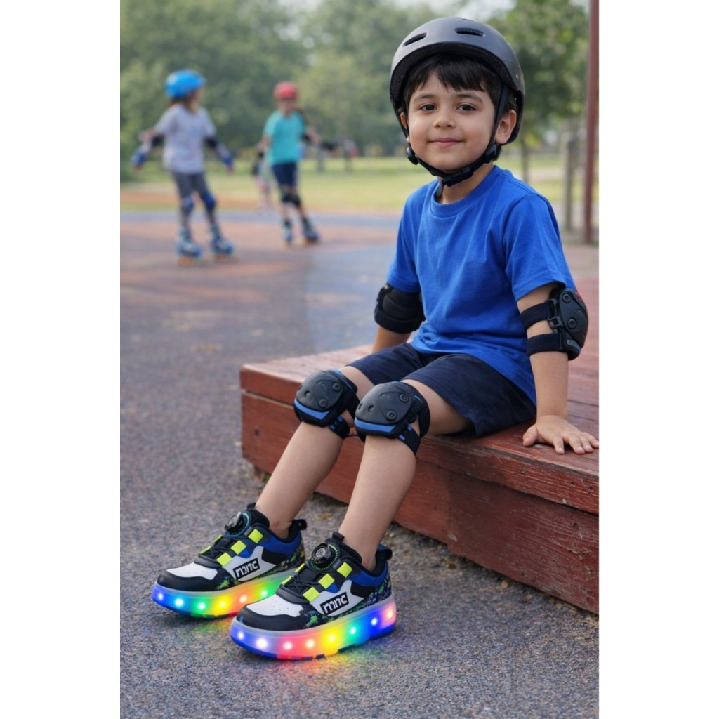 Tarz Çocuk Erkek Çocuk Işıklı Patenli Ayakkabı Tekerlekli Kaykaylı LED Taban Geniş Tabanlı Konforlu Spor Sneaker Ayakkabılar ve Çantalar Fiyatı
