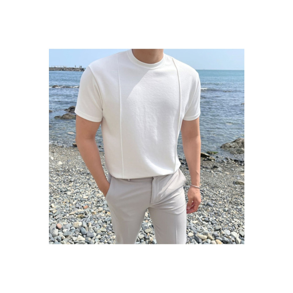 Tarz Cool Beyaz Erkek Yuvarlak Yaka 2 Çizgili Örme Triko T-shirt L Beden Bayan T-shirt Fiyatı