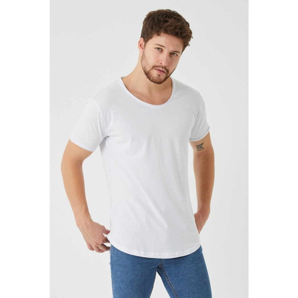 Tarz Cool Erkek Beyaz Oval Etek Geniş Yaka %100 Pamuk Kısa Kollu Tişört L Beden Bayan T-shirt Fiyatı