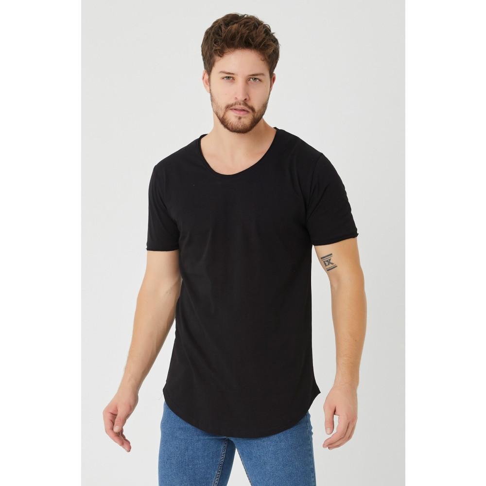 Tarz Cool Erkek Siyah Oval Etek Geniş Yaka %100 Pamuk Kısa Kollu Tişört M Beden Bayan T-shirt Fiyatı