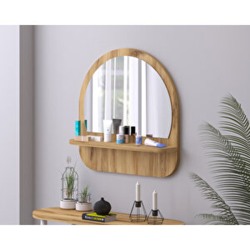 Tarz Design 45 Cm Oval Raflı Safir Meşe Antre Hol Koridor Duvar Salon Mutfak Banyo Ofis Makyaj Aynası Ayna Fiyatı