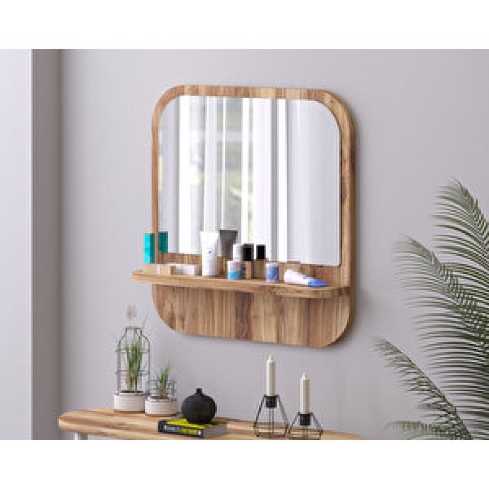 Tarz Design 58 Cm Kare Raflı Ceviz Antre Hol Koridor Duvar Salon Mutfak Banyo Ofis Makyaj Aynası Ayna Fiyatı