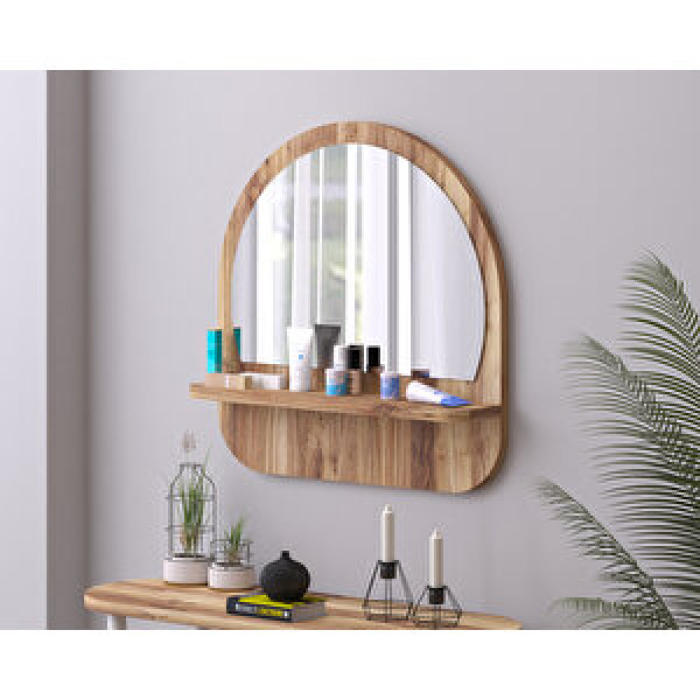 Tarz Design 58 Cm Oval Raflı Ceviz Antre Hol Koridor Duvar Salon Mutfak Banyo Ofis Makyaj Aynası Ayna Fiyatı