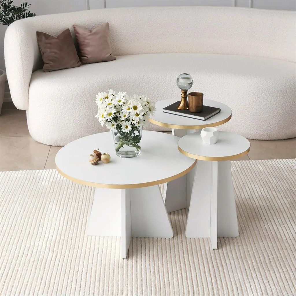 Tarz Design Nysamo 3 Lü Zigon Sehpa Orta Sehpa Masa Salon Sehpası - beyaz Orta Sehpa Fiyatı