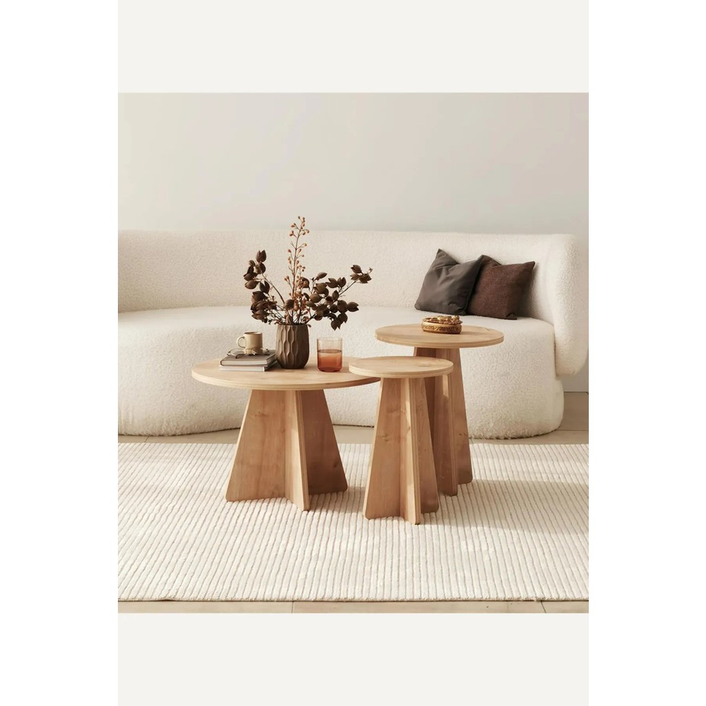 Tarz Design Nysamo 3 Lü Zigon Sehpa Orta Sehpa Masa Salon Sehpası - meşe Orta Sehpa Fiyatı