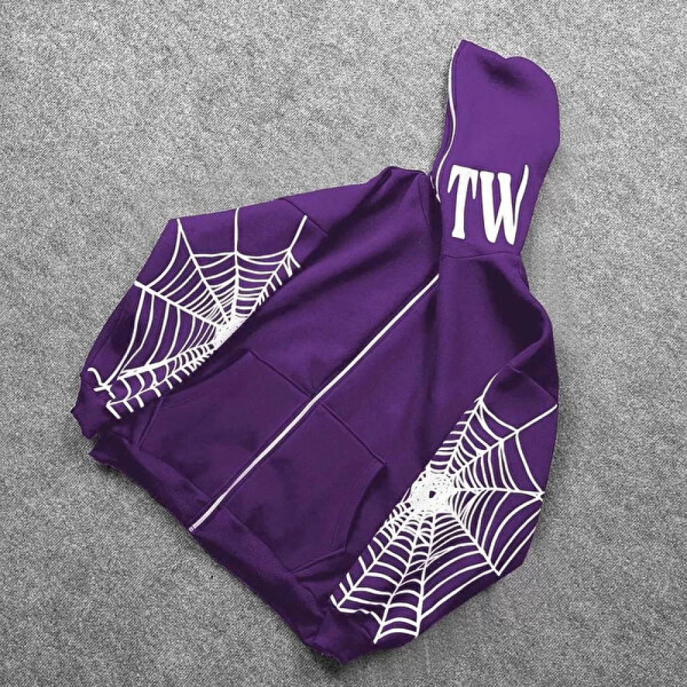 Tarz Yeri Erkek Bape Spider Baskılı Oversize Hırka - Mor Erkek Hırkalar Fiyatı