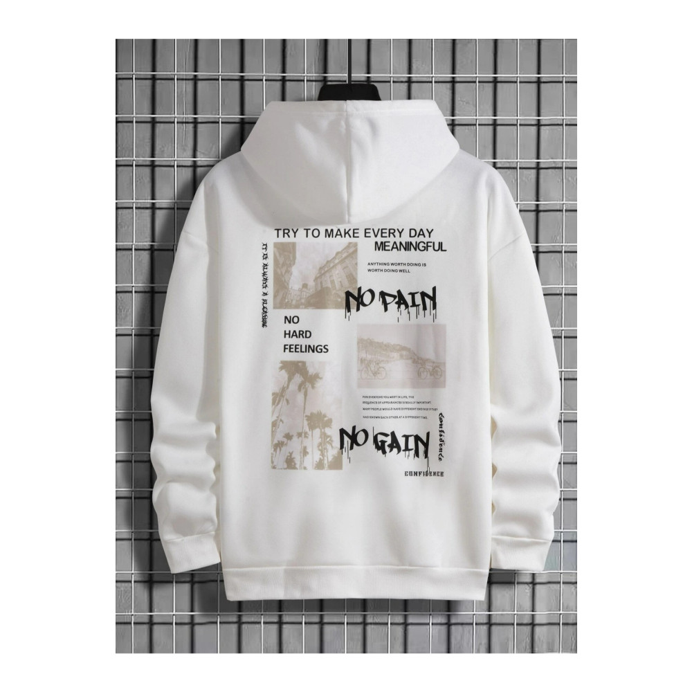 Tarzsokak Black Sokak Beyaz No Pain No Gain Baskılı Oversize Kapüşonlu Sweatshirt blacksokaknopainnogai XL Beden Bayan Sweatshirt Fiyatı