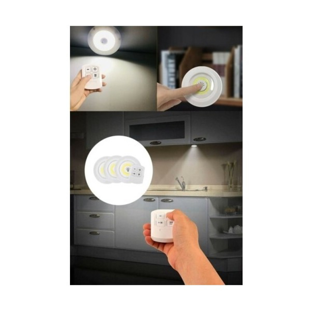 Tas Uzaktan Kumandalı Yapışkanlı 3'lü LED Spot Lamba Spot Fiyatı
