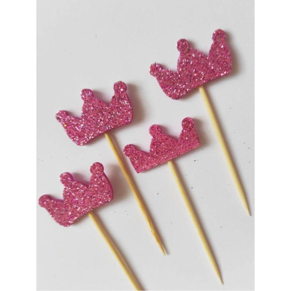 Tasarı Mağazası 10 Adet Pembe Simli Kraliçe Taçlı Pasta Kürdanı 6 cm - Baby Shower Kürdan Oyuncak Fiyatı