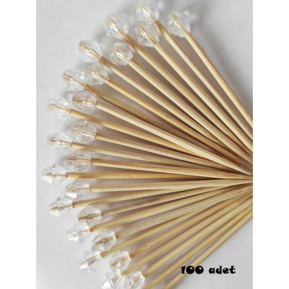 Tasarı Mağazası 100 Adet Dekoratif Pırlanta Boncuklu Pasta Kürdanı 6 cm - Boncuk 7 mm Oyuncak Fiyatı