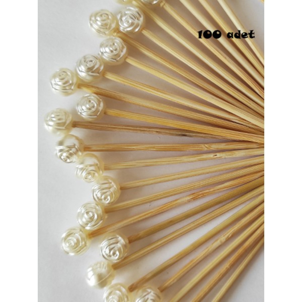 Tasarı Mağazası 100 Adet Nişan Söz Gül Incili Kürdan - Gül Incili Pasta Kürdanı 6 cm - Inci 8 mm - Mevlid Kürdanı Oyuncak Fiyatı