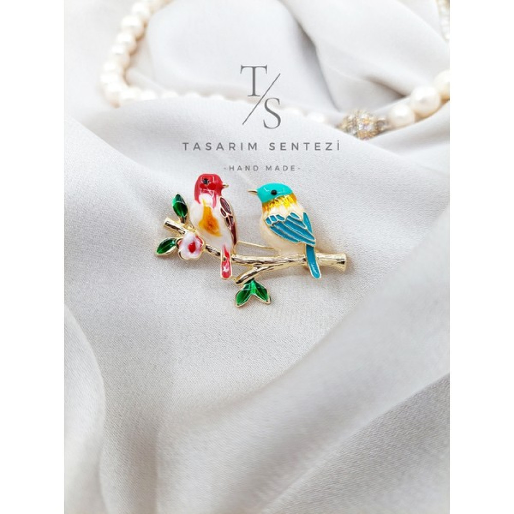 Tasarım Sentezi Broş Kuş Kanarya Çift Çiçek Yaka Çanta Kıyafet Takı Kol Fular Kadın Parlak Iğneli Brooch Aksesuar Toka, Taç & Saç Bandı Fiyatı