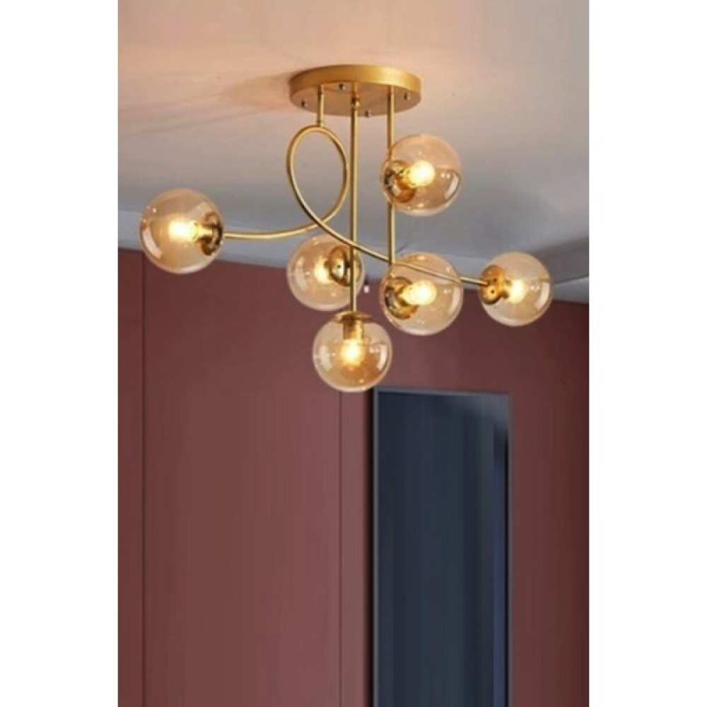 Taşcan Aydınlatma Evan 6 Lı Gold Bal Camlı Plafonyer Avize - Eskitme - 6'lı Avize Fiyatı
