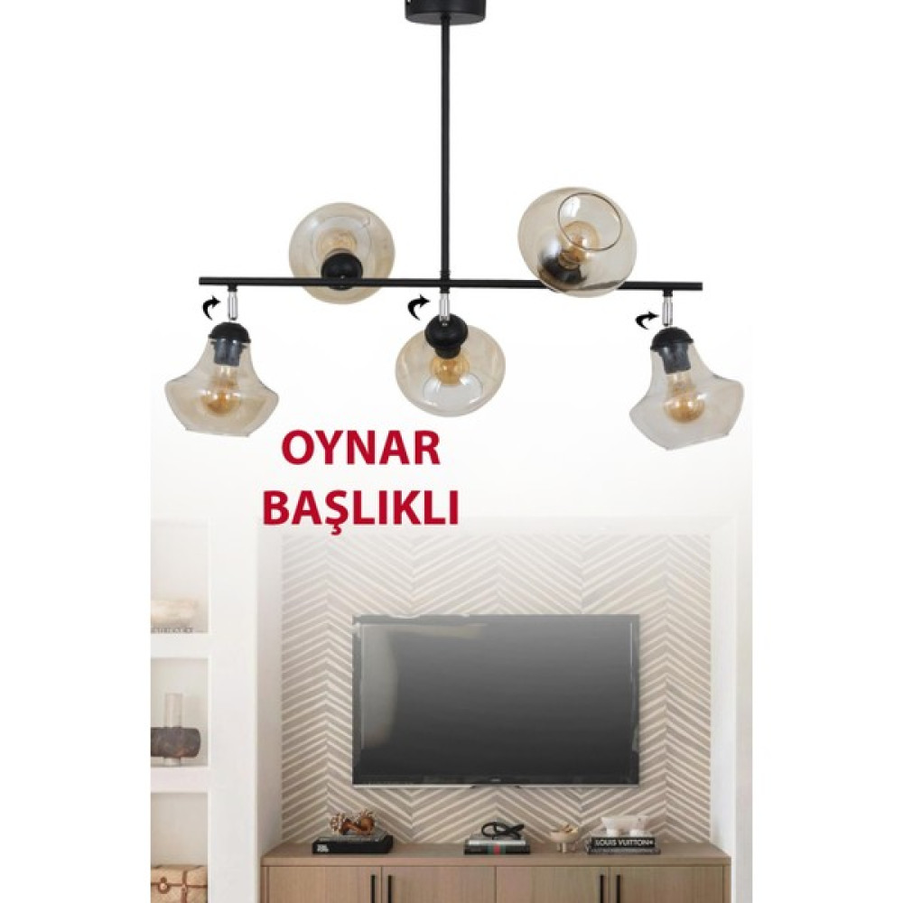 Taşcan Aydınlatma Lona 5 Li Siyah Oynar Başlıklı Avize 2044B Modern Mutfak Yemek Masası Üstü Yatak Odası Salon Avize Avize Fiyatı