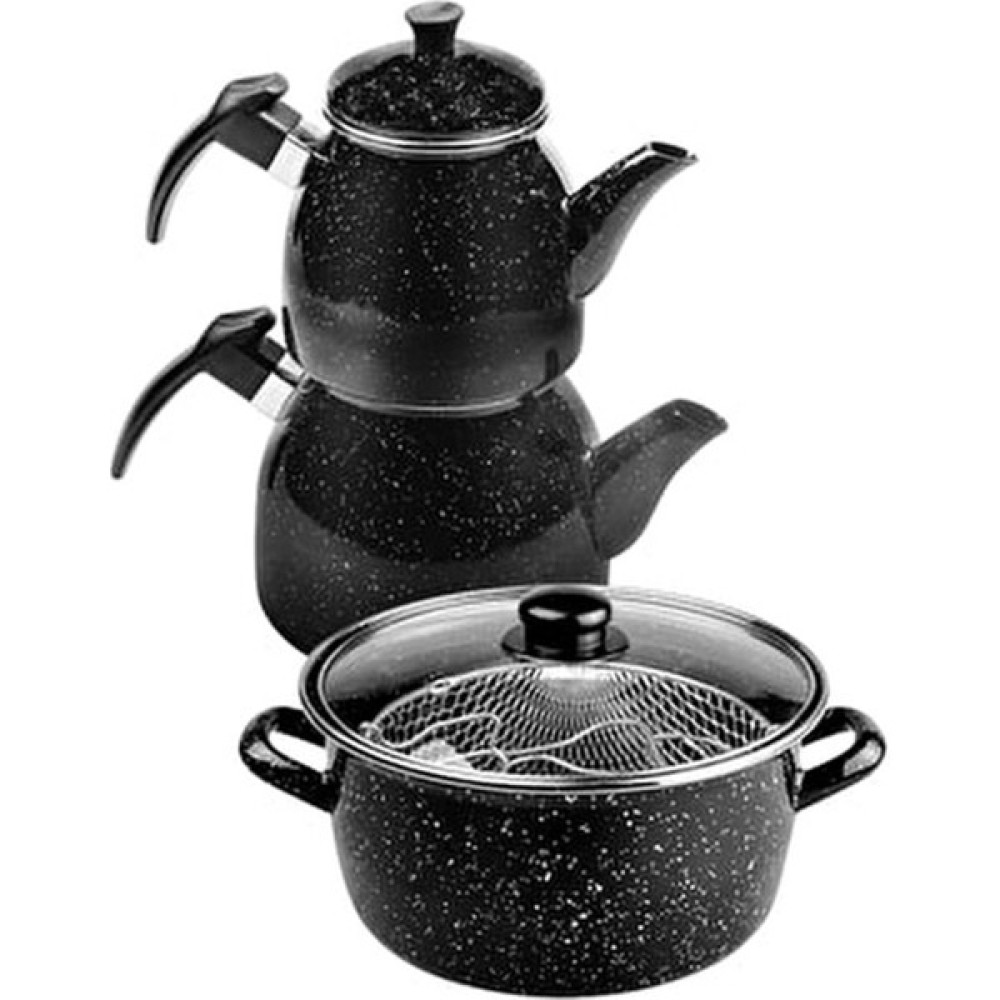 Taşev T4159 Dalmaçyalı Emaye Kızartma Tenceresi Ve Çaydanlık Çay / Çaydanlık Setleri Fiyatı