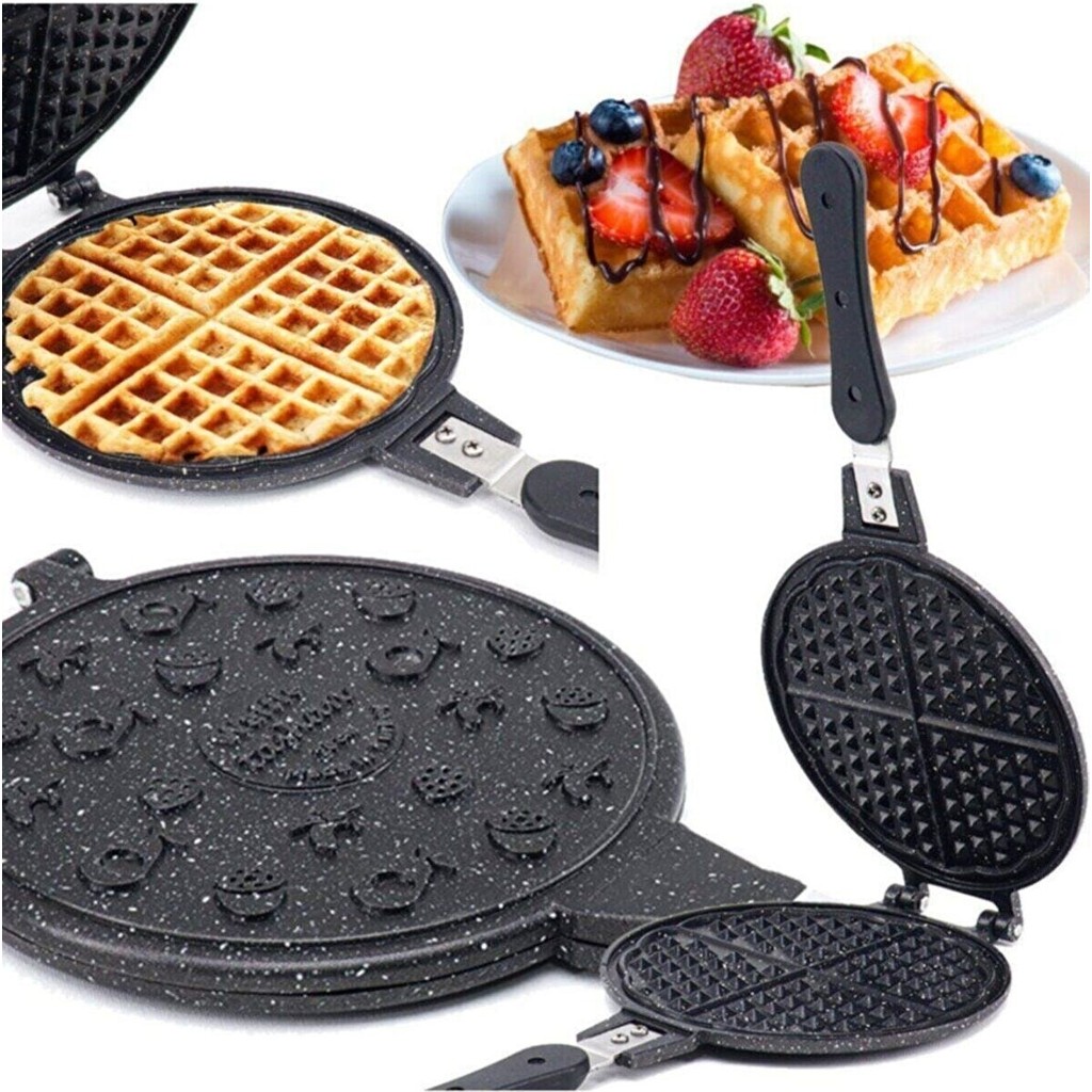 Taşhan Lüks Granit Ocak Üstü Waffle Tavası 1000 W Çiçek Yüzey Şekilleri ile Dayanıklı Bakalit Sap - Siyah Diğer Fiyatı