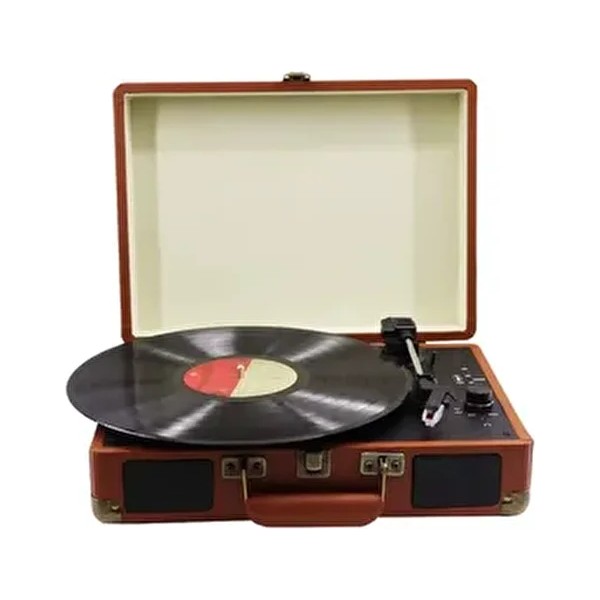 Taşınabilir Çantalı Retro Bluetooth Hoparlörlü Pikap Radyo Ses Kayıt USB Mp3 33/45/78 Plak Çalar - Kahverengi Bluetooth Hoparlör Fiyatı