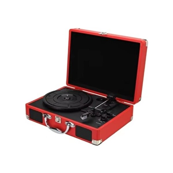 Taşınabilir Çantalı Retro Bluetooth Hoparlörlü Pikap Radyo Ses Kayıt USB Mp3 33/45/78 Plak Çalar - Kırmızı Bluetooth Hoparlör Fiyatı
