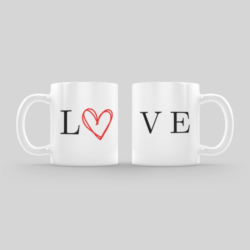 Taslug Love Yazılı Çift Kupa Bardak - Renkli Fincan / Bardak / Kahve Takımı Fiyatı