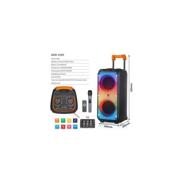Tastech Kablosuz Mikrofonlu Bluetooth Speaker Taşınabilir Tekerlekli Büyük Boy Kablosuz Şarjlı Hoparlör - Siyah Stüdyo Mikrofonu Fiyatı
