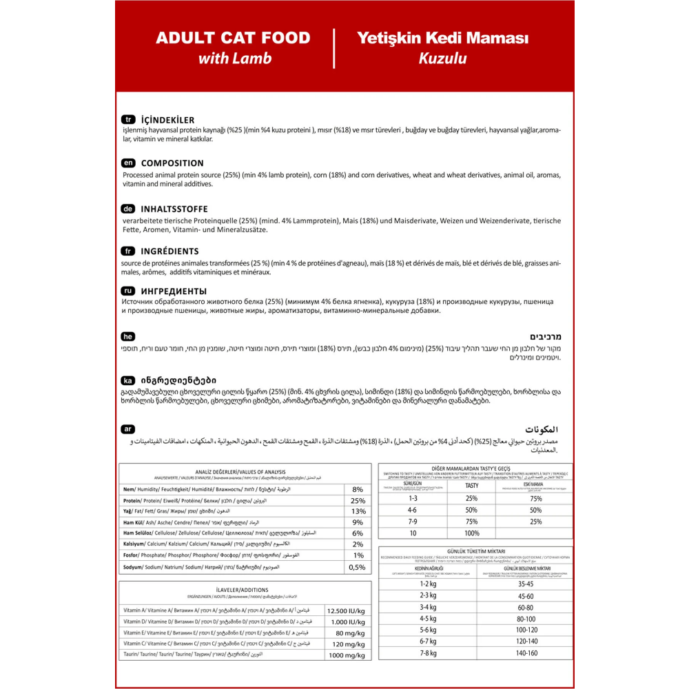 Tasty Kuzu Etli Yetişkin Kedi Maması 15 Kg