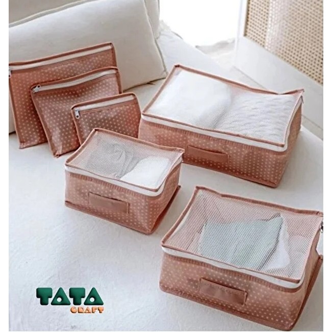 Tata Craft 6'lı Valiz Düzenleyici Bavul Içi Organizer Set Seyahat Hurcu Puantiyeli Tela Kumaş - Pembe Bavul / Valiz Fiyatı