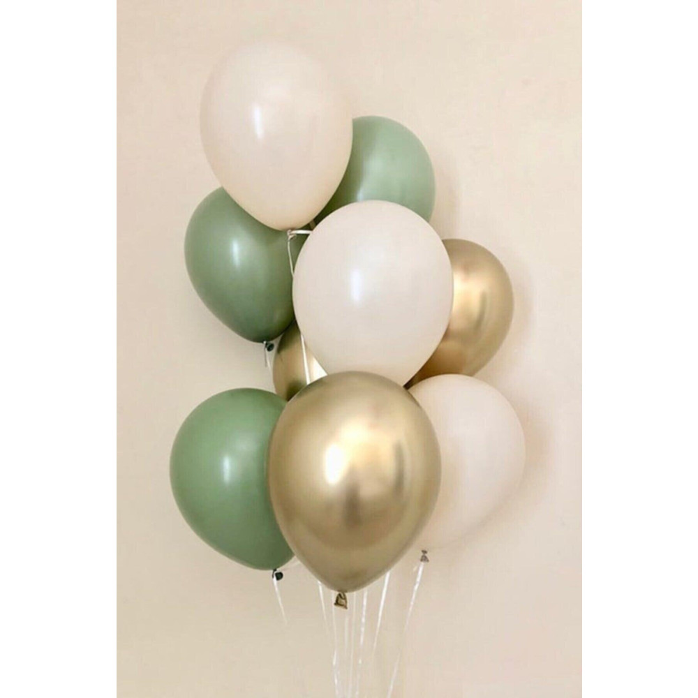 TATLI GÜNLER 9 Adet Krom Gold Küf Yeşili Ve Pastel Beyaz Renk Balon Yaş Günü & Parti Fiyatı