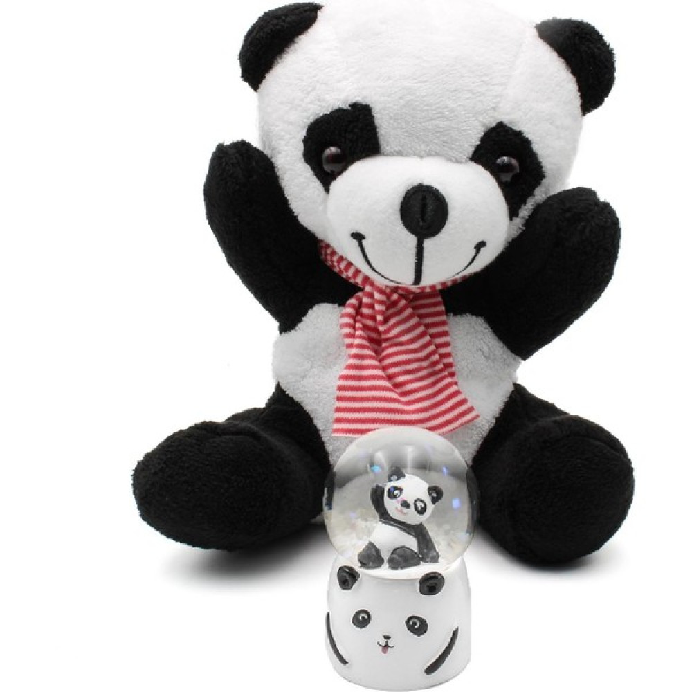 Tatlı Peluş Panda & Işıklı Mini Panda Kar Küresi Hediye Seti - Beyaz Peluş Oyuncaklar Fiyatı