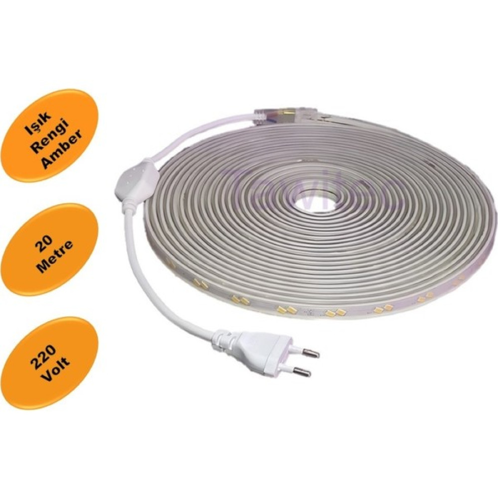 Tawitec Hortum Şerit LED 220 Volt Su Geçirmez Fiş Dahil Metrede 68 LED 5730 Amber 20 Metre - 20 m Led Aydınlatmalar Fiyatı