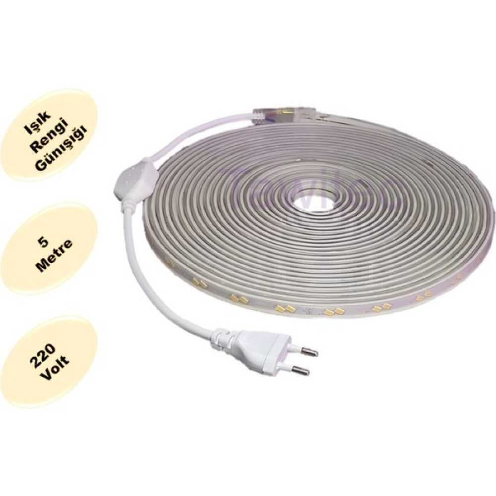 Tawitec Hortum Şerit LED 220 Volt Su Geçirmez Fiş Dahil Metrede 68 LED 5730 Günışığı 5 Metre - 5 m - Gün Işığı Led Aydınlatmalar Fiyatı