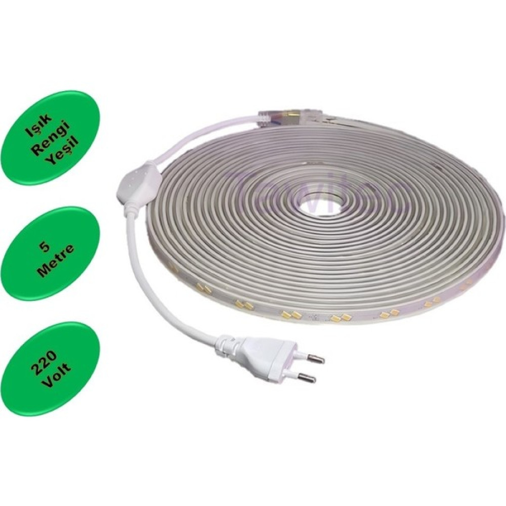 Tawitec Hortum Şerit LED 220 Volt Su Geçirmez Fiş Dahil Metrede 68 LED 5730 Yeşil 5 Metre - 5 m Led Aydınlatmalar Fiyatı