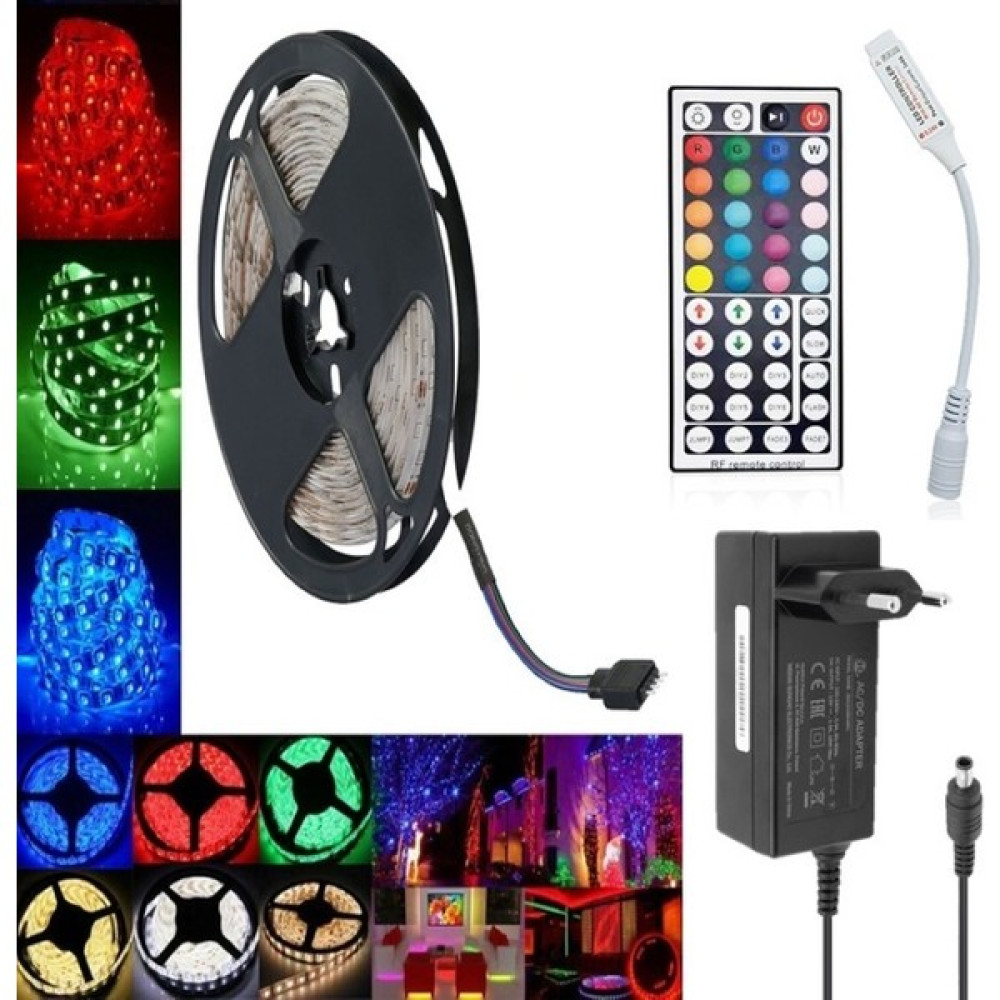 Tawitec Rgb Şerit LED Set – 5 Metre LED + Adaptör + Kontrol Cihazı + 44 Tuşlu Rf Kumanda – Iç Mekan – 3 Çipli – 12 V - Hazır Tak Çalıştır - 5 m Led Aydınlatmalar Fiyatı