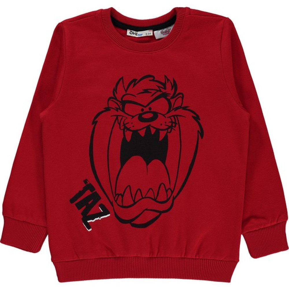 Tazmania Canavarı Erkek Çocuk Sweatshirt 2-5 Yaş Kırmızı Erkek Çocuk Sweatshirt Fiyatı