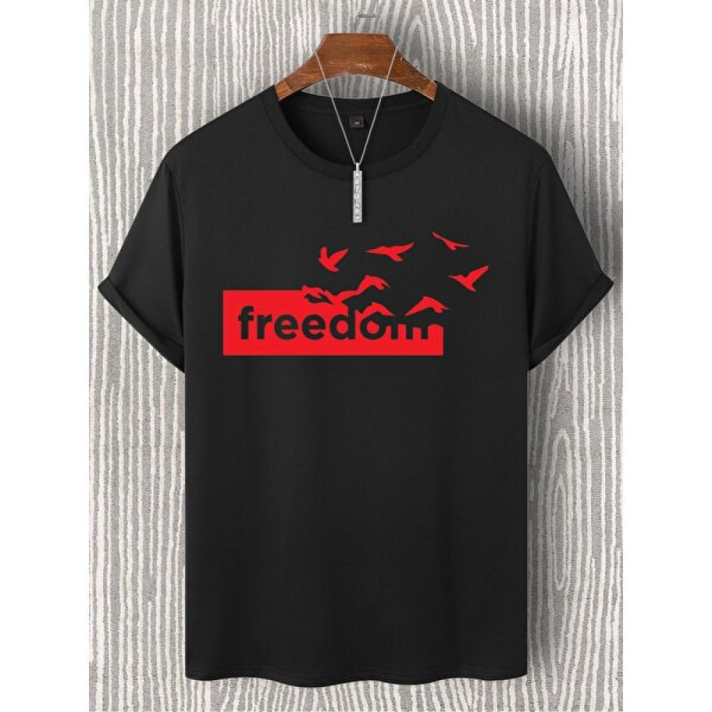 Tbas Freedom Yazılı Pamuklu Oversize Tişört. Özgürlük Yazılı ve Uçan Özgür Kuşlar Temalı Unisex Tişört Erkek T-shirt Fiyatı