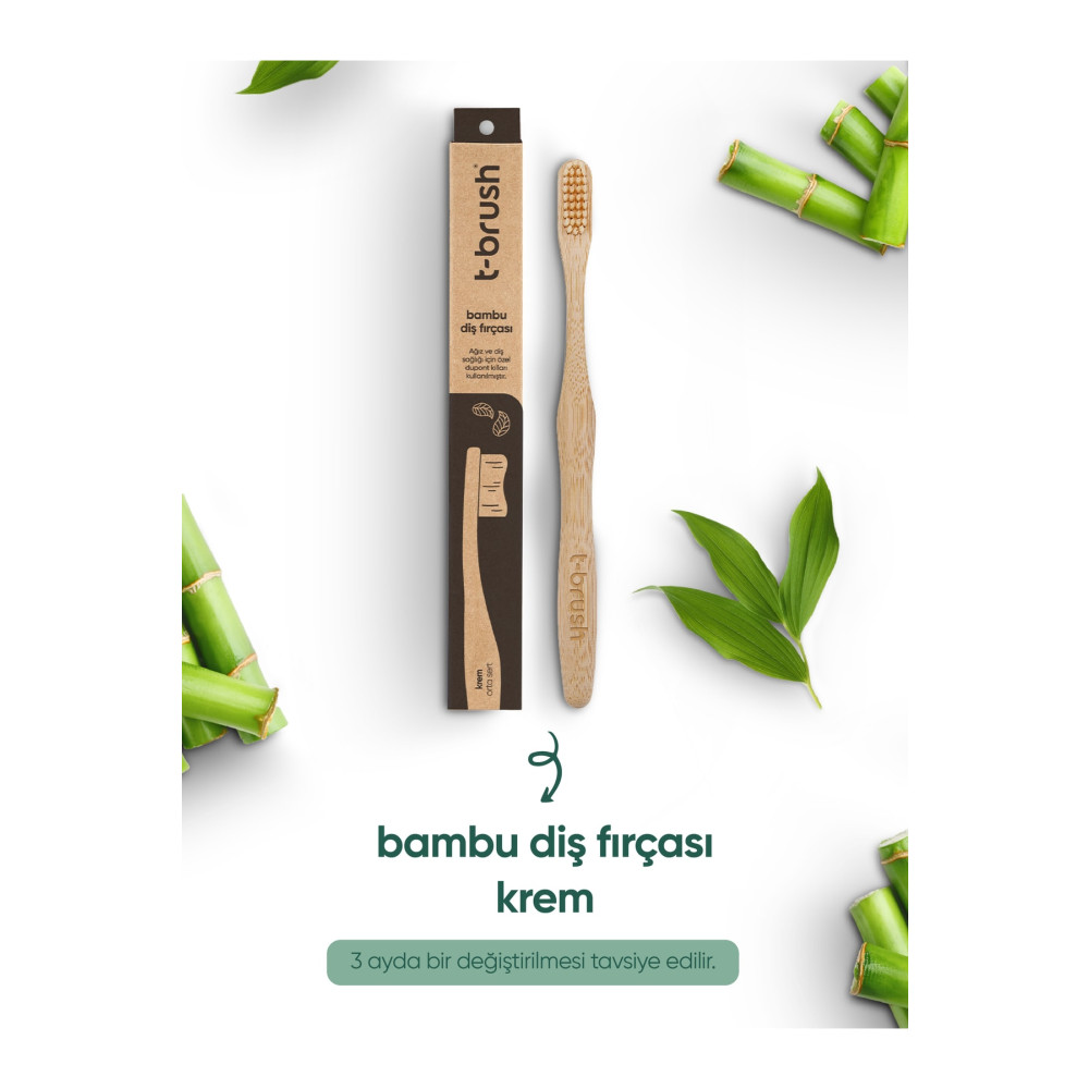 TBRUSH Doğal Bambu Vegan Diş Fırçası - Krem Renk - Orta Sert (medium) - Plastik Içermez Diş Fırçaları Fiyatı