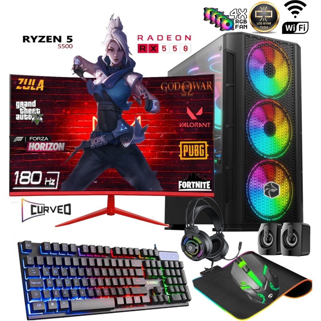TC55X Ryzen 5 5500 32GB 1tb M.2 SSD RX550 Gddr5 24'' 180Hz Curved Masaüstü Oyuncu Bilgisayarı RAM Bellekler Fiyatı
