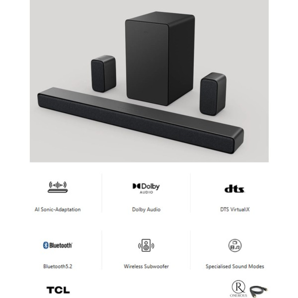 Tcl Akustik Çevresel Ses 5.1 Kanal 430W SOUNDBAR Dolby Audio Soundbar & Ses Sistemi - Gri Oto Boyaları Fiyatı