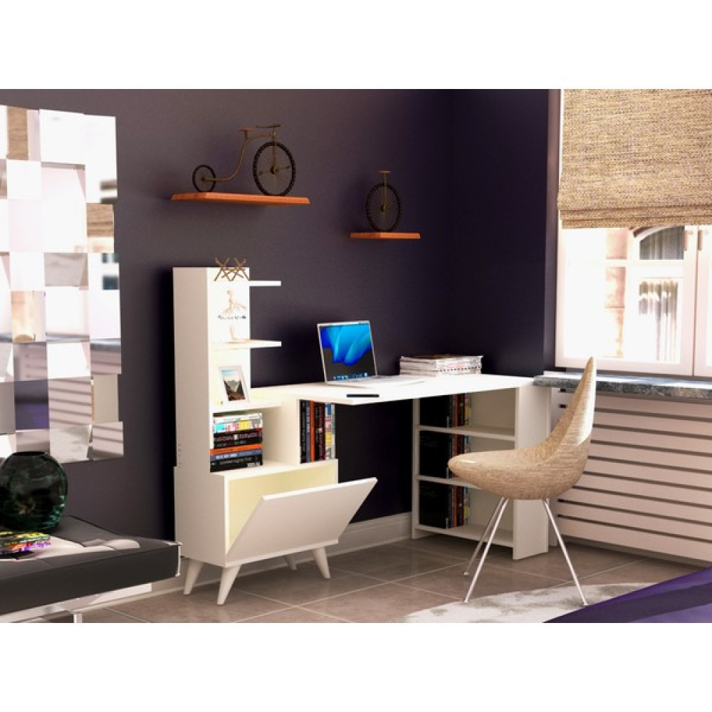 Tdesigno Ibizia Kitaplıklı Çalışma Masası 155 cm Beyaz - Y: 122 cm D: 60 cm G: 155 cm Çalışma Masası Fiyatı