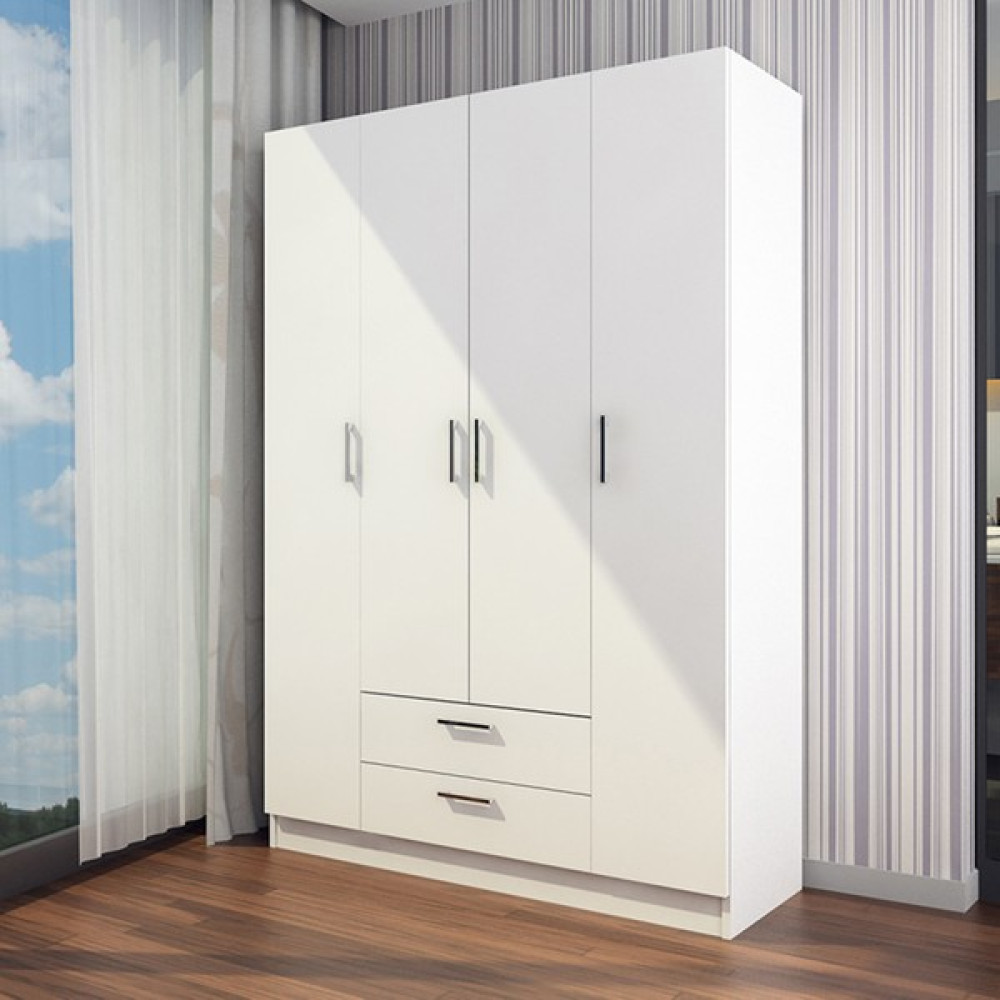 Tdesigno Sena 4 Kapaklı 2 Çekmeceli Gardırop - Beyaz Gardrop & Dolap Fiyatı