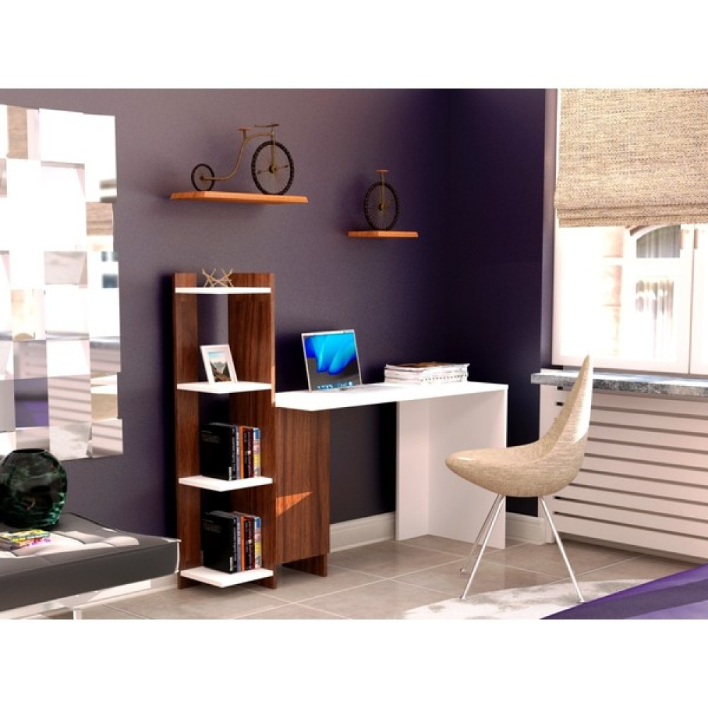 Tdesigno Venedik Kitaplıklı Çalışma Masası 117 cm Ceviz Beyaz - Y: 120 cm D: 45 cm G: 116 cm - Ceviz - Beyaz Çalışma Masası Fiyatı