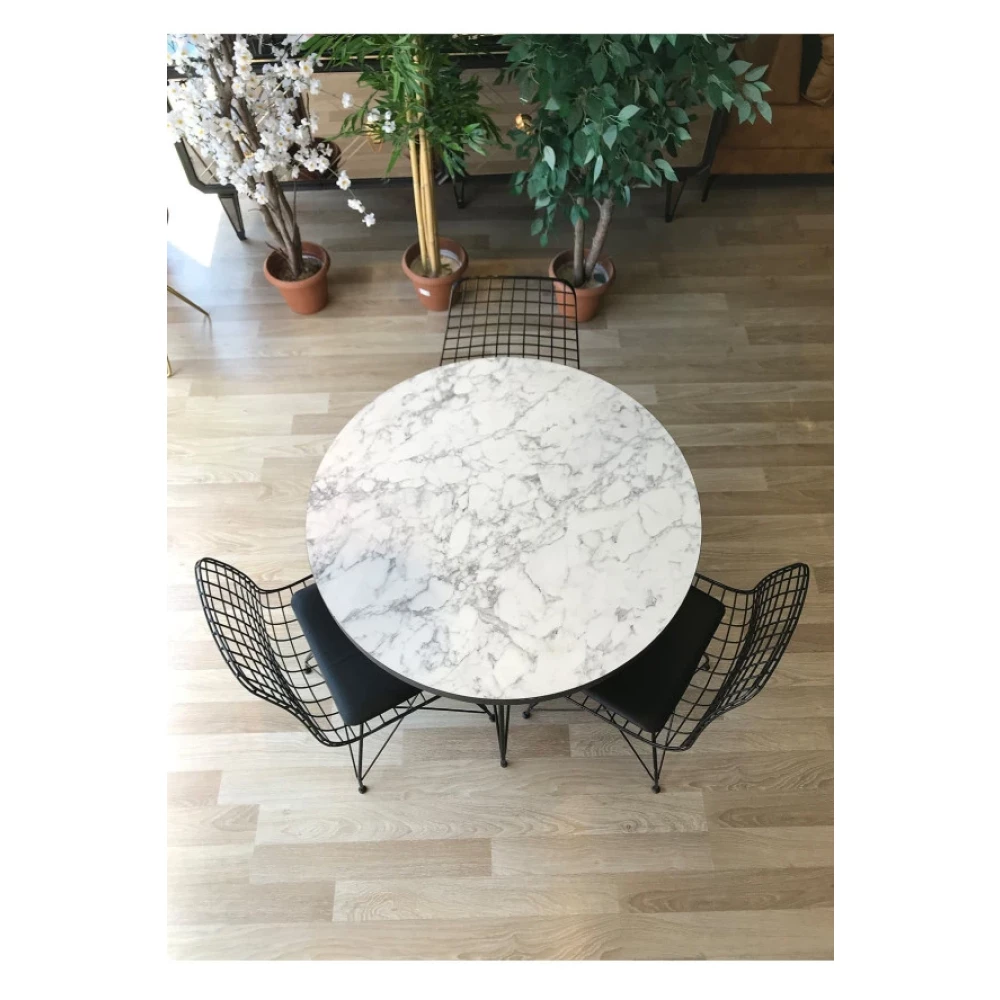 Te-Home Balkon Masasi Yuvarlak + 3 Sandalye Beyaz Mermer Cap 90 Mutfak Dolabı / Mobilyası Fiyatı