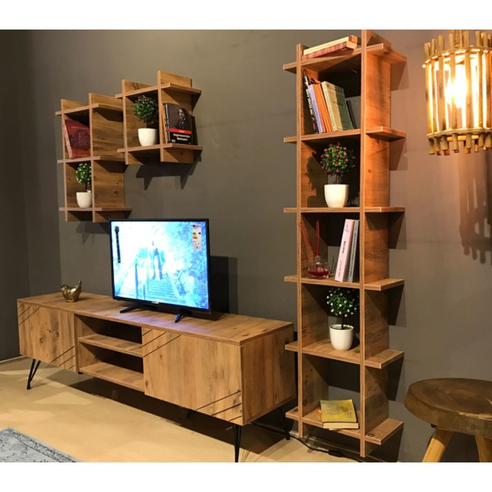 Te-Home Ceviz Kare Yat Tv Ünitesi 30+50 Tv Ünitesi / Sehpası Fiyatı