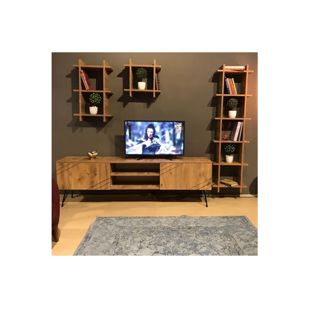 Te-Home Ceviz Kare Yat Tv Unitesi 3050 Tv Ünitesi / Sehpası Fiyatı